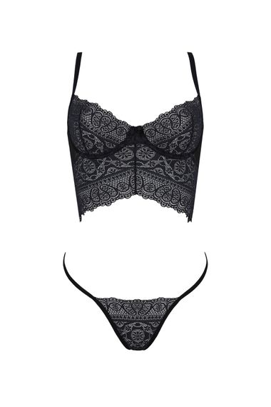 Комплект Passion KERRIA SET black, S/M, сітка+мереживо, бюстьє та стрінги | Зображення 2