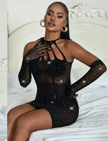 Черные длинные перчатки Star Night со стразами (без коробки) sexstyle | Зображення 6