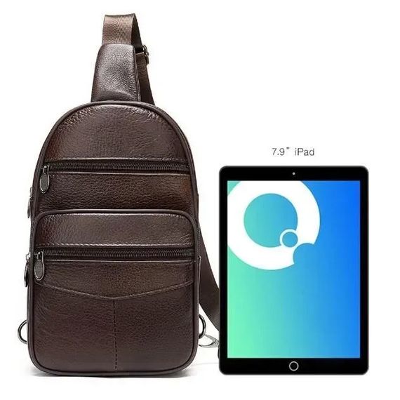 Стильная мужская кожаная сумка слинг среднего размера из качественной итальянской кожи в фирменной упаковке JD-81