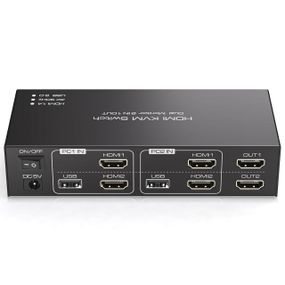 KVM-перемикач HDMI на 2 монітори TJCXELE, для 2 ПК, 2 ноутбуки, 4K 30Гц, з USB 2.0, док-станція з пультом