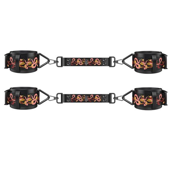 БДСМ-набір LOCKINK The Flowering Serpent Bondage Set, чорний, з малюнком у вигляді змій, 7 предметів | Зображення 1