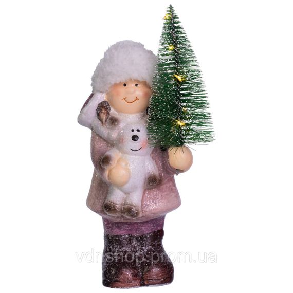 Новогодняя фигурка с подстветкой Девочка с елкой из фарфора 12×8×23 (см) новогодний декор для дома, квартиры, офиса CR-5-3 | Зображення 4