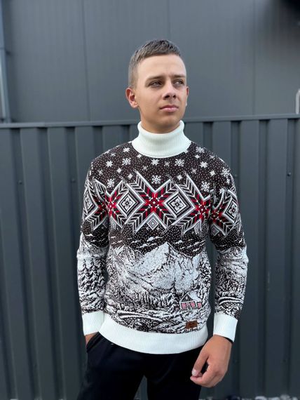 Мужской новогодний свитер с узорами PA2654 цвет белый, размер L | Зображення 1