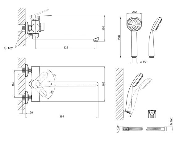 Змішувач для ванни Lidz Nicole 005, Black (k35) LDNIC005BLA45183 | Зображення 1