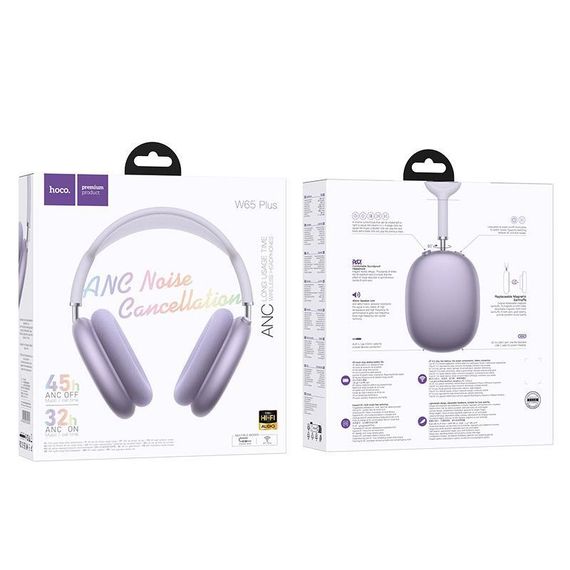 Накладні бездротові навушники Hoco W65 Plus Happy ANC Purple | Зображення 2