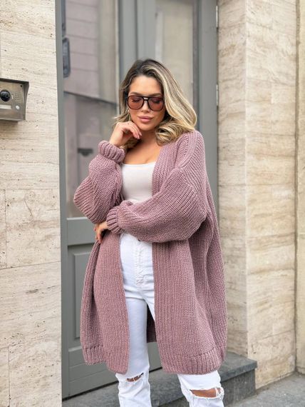 Жіночий трикотажний теплий кардиган оверсайз колір моко розмір onesize 44-54  ML5009 | Зображення 4