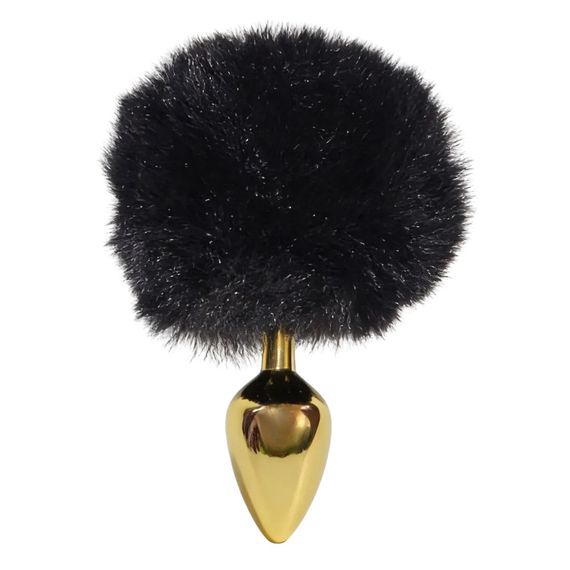 Анальна пробка ALUME, S, металева золотиста з чорним пушком, 7 х 2,8 см Sex Aura
