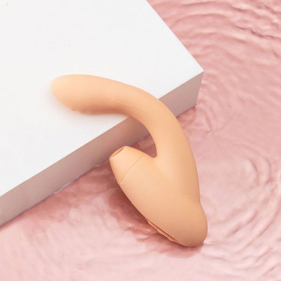 Безконтактний вібратор подвійної стимуляції з підігрівом Sweet Em, бежевий Sex Aura | Зображення 1