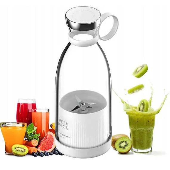 Портативний фітнес-блендер у вигляді пляшки на 420мл Juicer YC-02 міксер для смузі та коктейлів. Колір: білий | Зображення 1