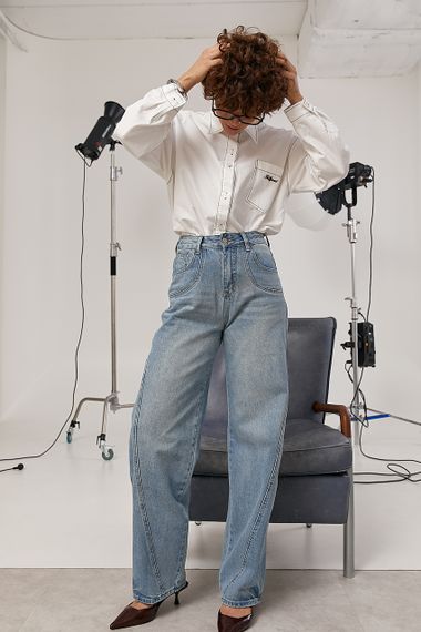 Котонова сорочка з накладною кишенею із написом - білий цвет, ONE SIZE (є розміри) | Зображення 2