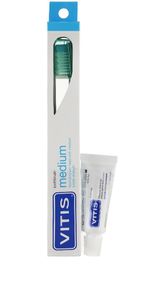 Зубна щітка VITIS MEDIUM зелена, середньої жорсткості + паста VITIS WHITENING, 15 мл (DENTAID)