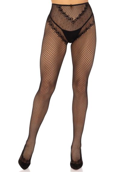 Чулки Leg Avenue Crotchless Net Tights with Heart Backseam Black One Size sexstyle | Зображення 3