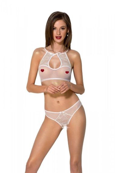 Комплект: бра, трусики з ажурним декором та відкритим кроком URSULA SET L/XL, white sexstyle