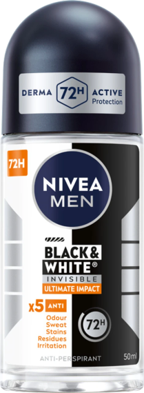 NIVEA MEN Black & White Invisible Роликовий антиперспірант, 72 години, Ultimate Impact  50 мл