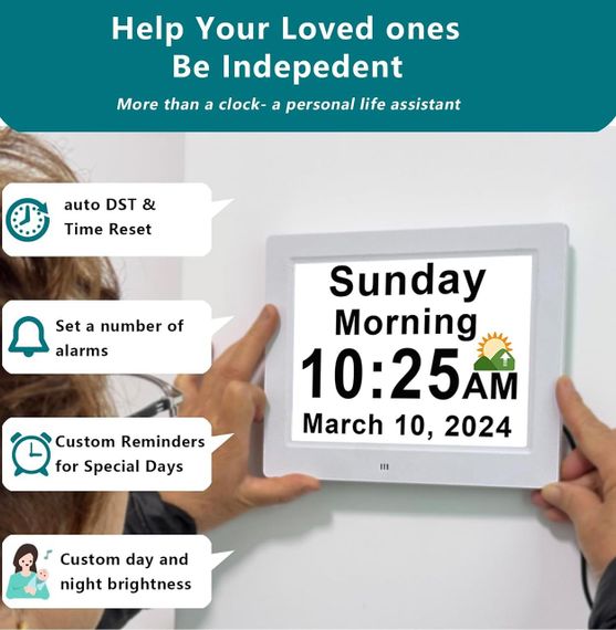 Годинник для людей із деменцією з британським коригуванням літнього часу, 30 будильників і настроюваних нагадувань | Зображення 6