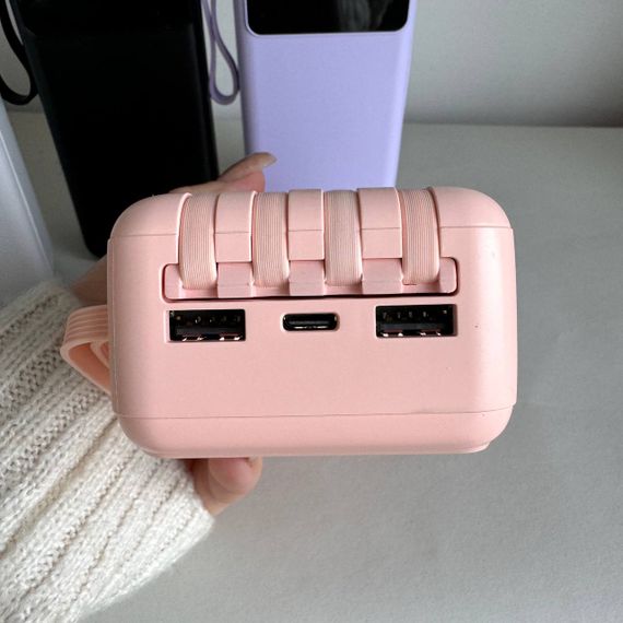 Power Bank Intelligent Fast з кабелем USB+Micro+Type-C+Lightning (30000mAh) Рожевий | Зображення 2