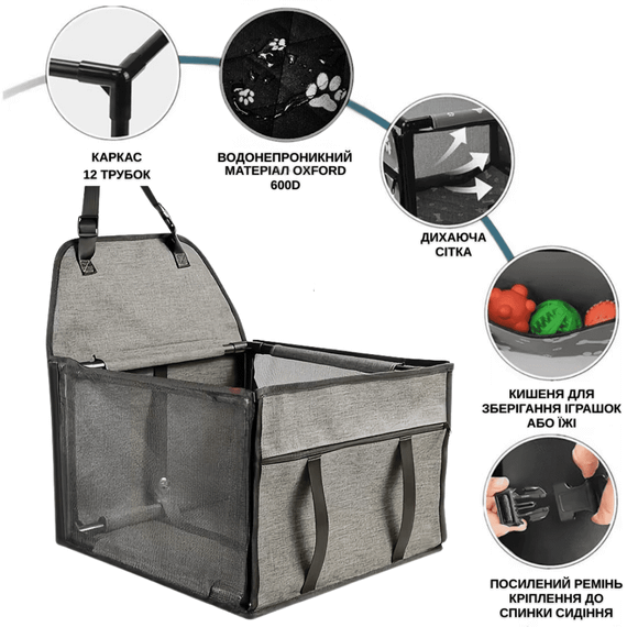 Сумка Переноска в Авто для Собак Сидіння Автокрісло Складне в Машину Для Транспортування Тварин | Зображення 2