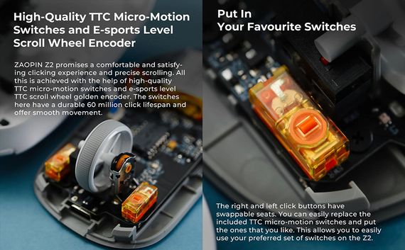 Бездротова миша Zaopin Z2 4K, ігрова бездротова миша з трирежимним Bluetooth/ 2,4 ГГц/ USB-C Чорна | Зображення 3