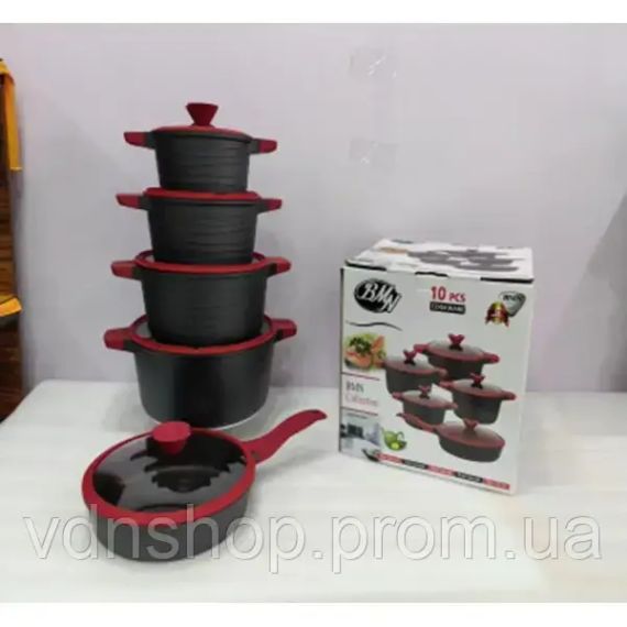 Набір із 4 каструль та сковорідки зі скляними кришками та антипригарним покриттям XW-10 Набір із 10 предметів | Зображення 1