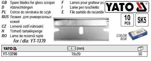 Лезвия сменние для скребка YATO YT-1379 19х39 мм 10 штук Польша YT-13790