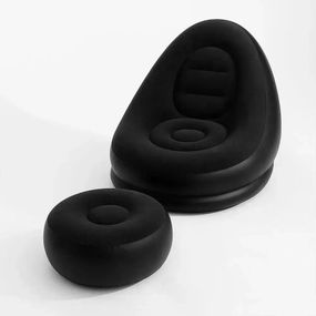 Надувной диван AIR SOFA с насосом чёрный • Велюровое надувное кресло-диван для дома, дачи, отдыха, пляжа и кемпинга