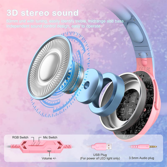 Игровые наушники ONIKUMA Gaming CAT Gradient with RGB K9 |3.5 mm| наушники с ушками | Зображення 6