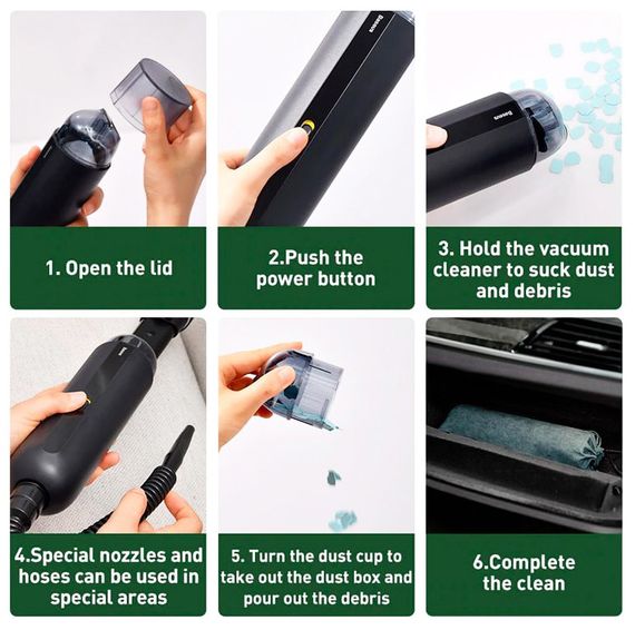 Автомобільний акумуляторний пилосос Baseus A2 Car Vacuum Cleaner 6000 mAh для салону автомобіля Чорний | Зображення 4