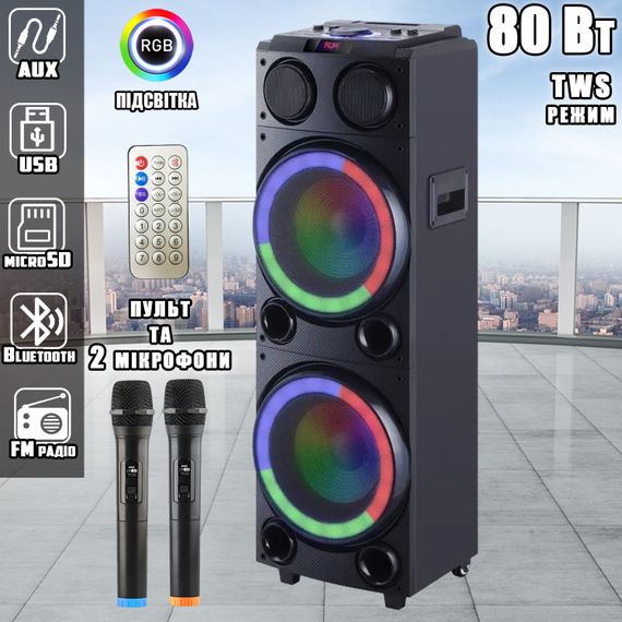 Акустическая система портативная XPRO HS-TD1020 с двумя микрофонами караоке(MER-15697_9455) | Зображення 2