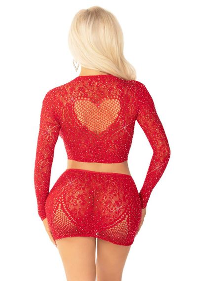 Комплект Leg Avenue Rhinestone Crop Top and Mini Skirt One Size, Red Sex Aura | Зображення 1