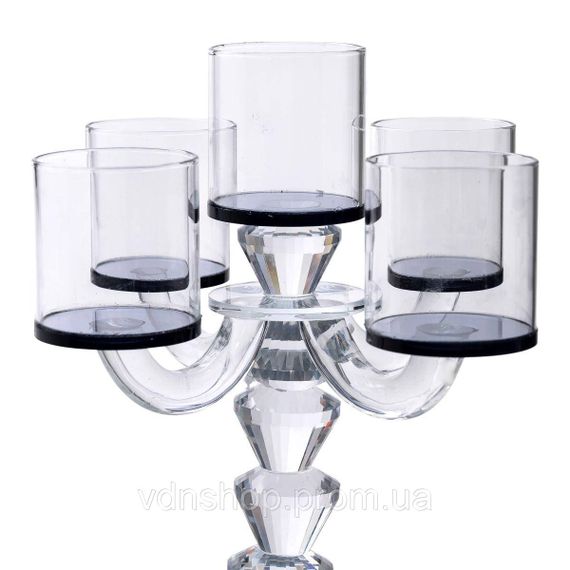 Канделябр на 5 свічок 19×19×24 см підсвічник декоративний скляний на ніжці Чорний HP-4-23 | Зображення 2