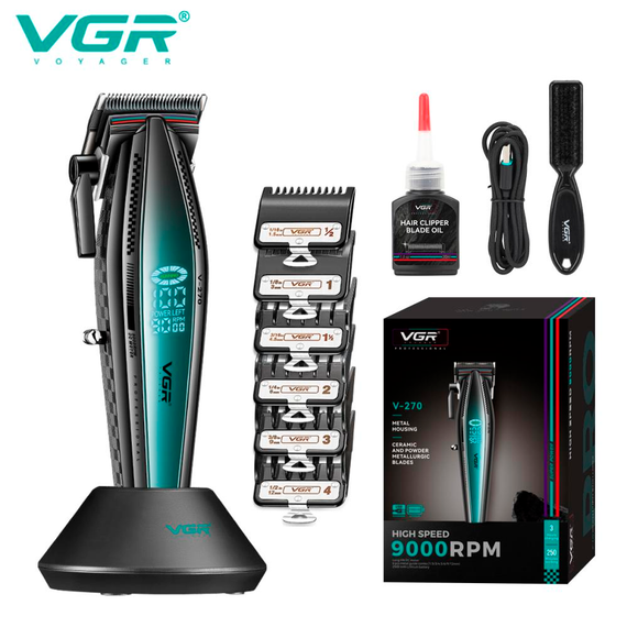 Аккумуляторная машинка для стрижки VGR V-270, 6 насадок, 9000 RPM, 2500 mAh, LED дисплей | Зображення 1