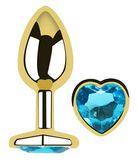 Анальна пробка з кристалом EGZO - Gold Heart Plug Aqua size M Sex Aura | Зображення 1