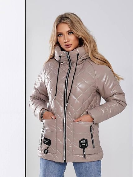 Жіноча стьобана куртка з блиском, арт.504, беж | Зображення 4