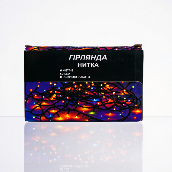 Новорічна кімнатна гірлянда нитка 6 м 50 LED чорний провід Жовтий W50LED6MBY | Зображення 4