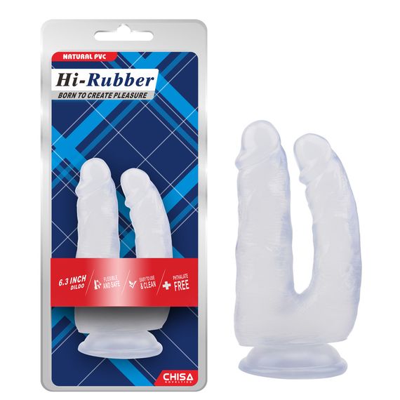 Фалоімітатор подвійний Chisa Hi-Rubber на присосці, прозорий Sex Aura | Зображення 1
