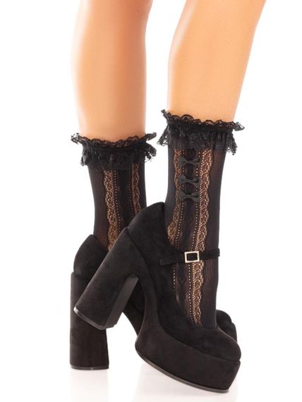 Шкарпетки ажурні Leg Avenue Mini Bow Lace Anklet, чорні, з рюшами, декор — бантики sexstyle | Зображення 4