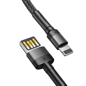 Кабель USB Lightning BASEUS CALKLF-GG1 Cafule 2,4A 1м сірий/чорний