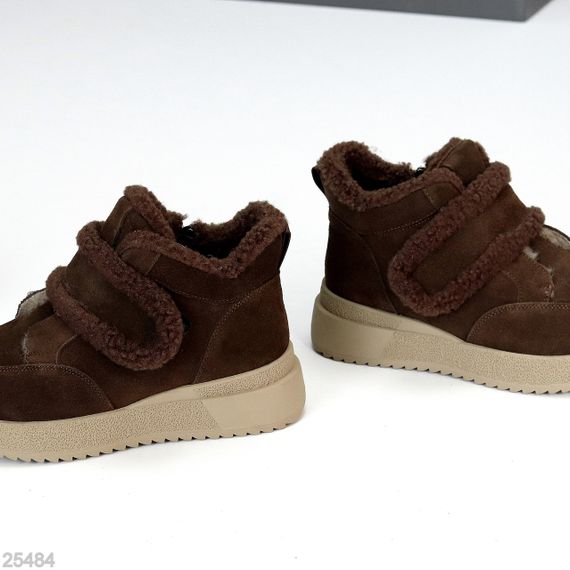 Шоколадные замшевые зимние спортивные ботинки, молния + липучка | Зображення 6