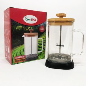 Чайник заварювальний скляний якісний на кухню Con Brio 600мл CB-6660W, Френч-прес для дому та офісу XM-37