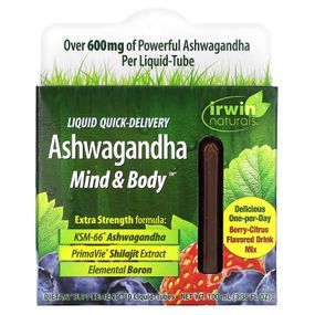 Ашваганда Irwin Naturals Ashwagandha Mind &amp; Body, Berry-Citrus, 10 Liquid-Tubes 100 ml