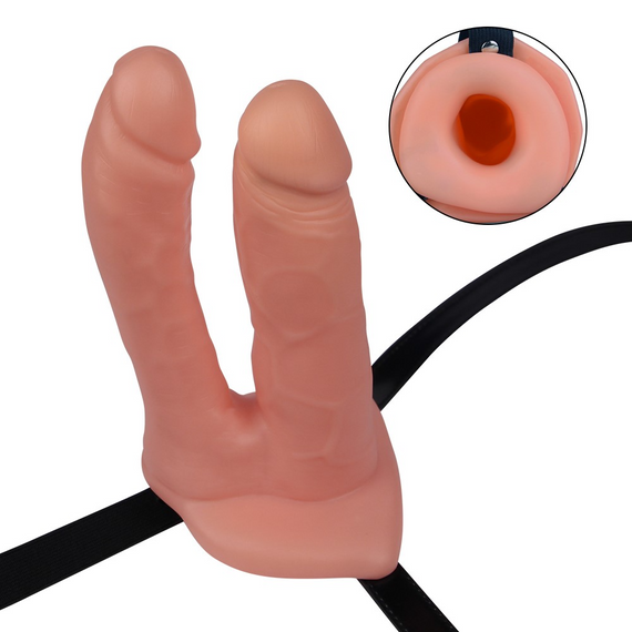 Подвійний страпон Lovetoy Unisex Hollow Double Penetrator, тілесний | Зображення 1