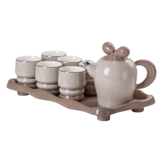 Чайный сервиз на 6 персон с фарфоровой подставкой, серый HP-15-28 | Зображення 4
