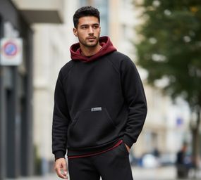 Худі чоловіче чорне з бордо теплою зимовою толстовкою з капюшоном футер тринитка з начосом 50