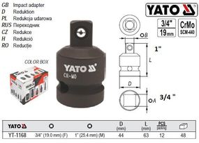 Переходник ударный YATO Польща F=3/4" на квадрат М=1" l=63 мм YT-1168