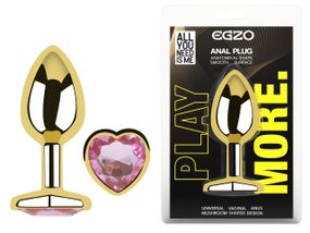 Анальная пробка с кристаллом EGZO - Gold Heart Plug Pink size M Sex Aura