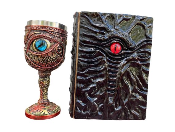 Подарунковий набір Келих 3D Око Blue і Блокнот 3D «Книга, що дивиться у відповідь»