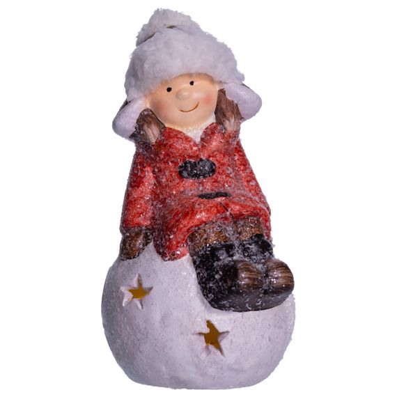 Новорічна декоративна фігурка з підсвіткою 9.5×8×16 (см) Новорічний декор Дівчинка на сніговій кулі з порцеляни CR-5-19 | Зображення 3