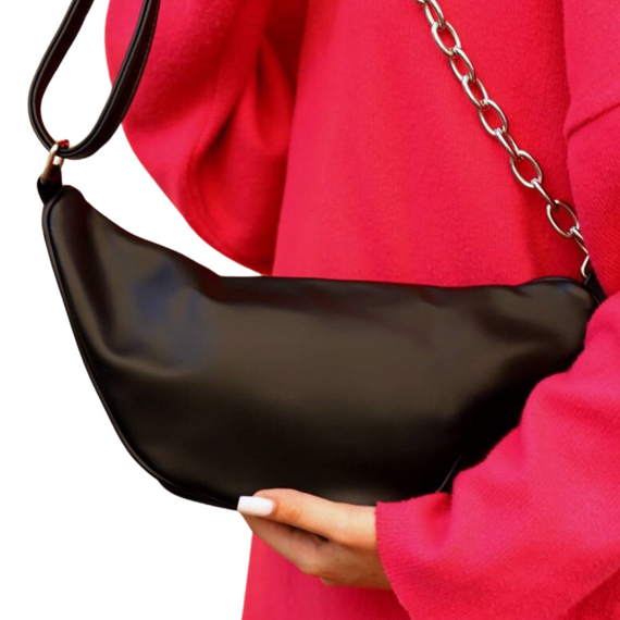 Бананка жіноча з гладкої екошкіри чорний колір. Сумка через плече жіноча | Зображення 1