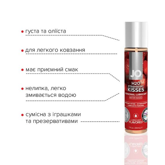 Змазка на водній основі JO H2O — Strawberry Kiss (30 мл) без цукру, рослинний гліцерин | Зображення 2