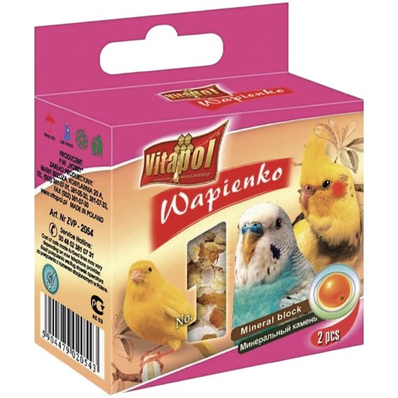 Мінеральний камінь Vitapol Wapienko Mineral Block для папуг з апельсином 2 шт / 35 г (5904479020543) | Зображення 1